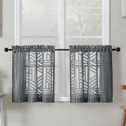 Simplebrand Sheer Charcoal Grey Kitchen Curtains 24 Inch Length Tier Curtains 2 by Simplebrand