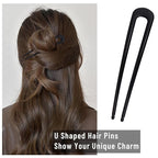 6Pcs Metal French Hair Pins for Women U Shape Sticks 3.9 Inch Vintage Fork for Hairstyle Accessories(Black)