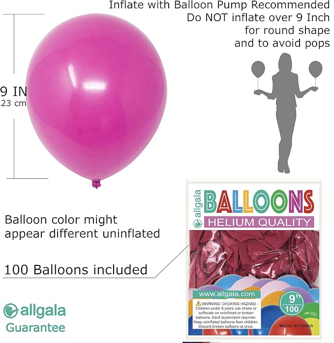 Allgala 100 Count 9 Inch Helium Grade Premium Latex Balloons - Image 2