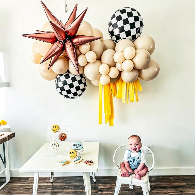 12 Pcs Checkered Balloons, 18 Inch Black and White Checkered Flag Foil Mylar - Image 4