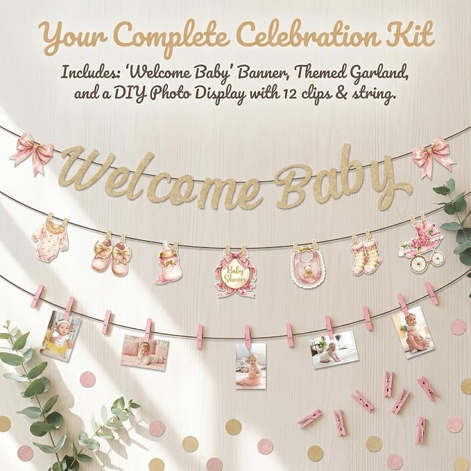 Baby Girl Baby Shower Decorations, Baby in Bloom Garland Decor, Pastel Pink - Image 8