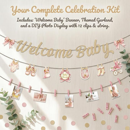 Baby Girl Baby Shower Decorations, Baby in Bloom Garland Decor, Pastel Pink - Image 8