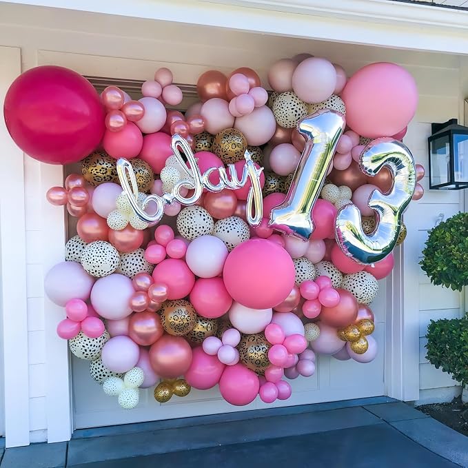 Hot Pink Cheetah Balloons, Pastel Pink Metallic Gold Leopard Print Balloons & - Image 6