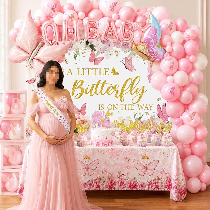 Pink Butterfly Baby Shower Decorations - Image 7