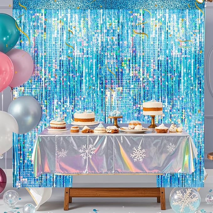 4 Packs Blue Foil Fringe Curtain, Light Blue Glitter Metallic Tinsel Backdrop - Image 4