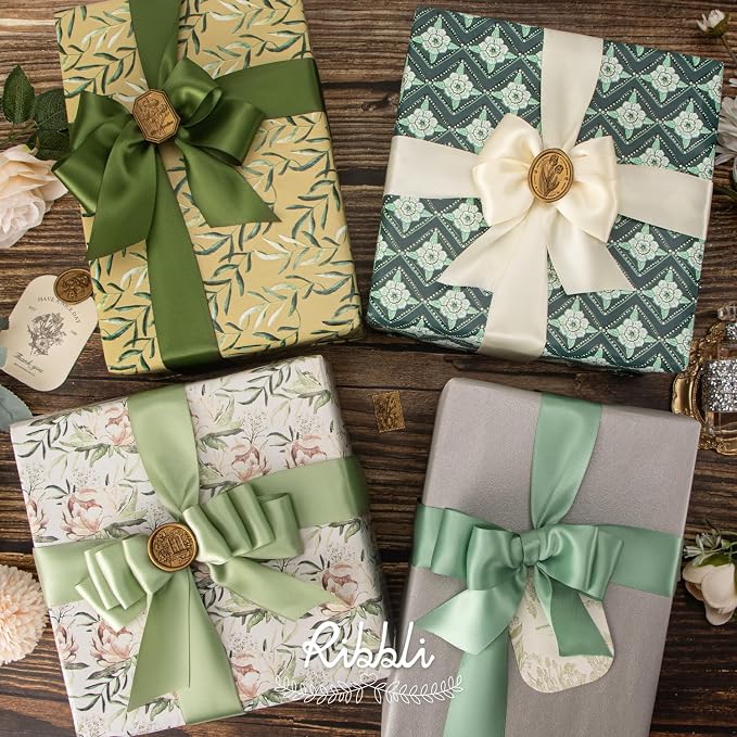 Ribbli Sage Green Satin Ribbon 1-1/2 Inch x 4 Rolls Total 40 Yards- - Image 2