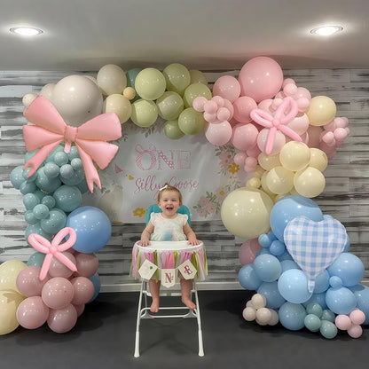 Goose Balloon Arch Kit Pastel Pink Blue Sage Green Balloons Garland Bow Gingham - Image 4