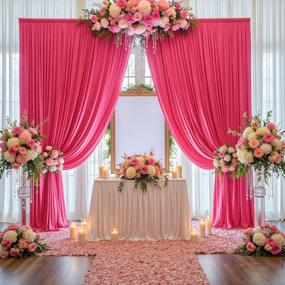 10 ft x 10 ft Wrinkle Free Hot Pink Backdrop Curtains - Image 4