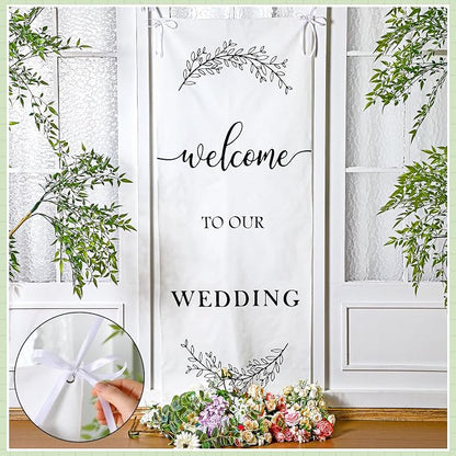 Yousoontic Welcome to Our Wedding Linen Rustic Wedding Welcome Banner Plain - Image 3
