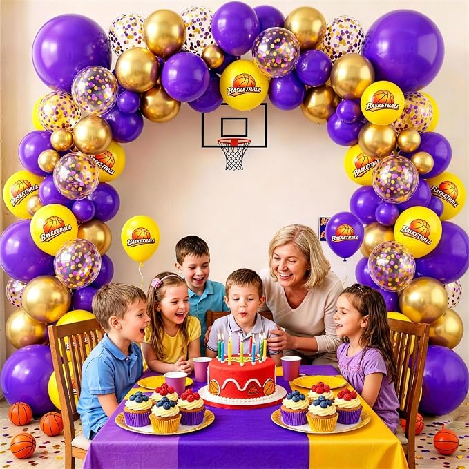 Purple Gold and Yellow Balloons, 12 Inch Printed Basketball Balloon and - Image 4