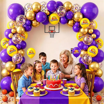 Purple Gold and Yellow Balloons, 12 Inch Printed Basketball Balloon and - Image 4