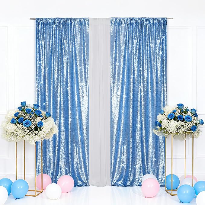 Eternal Beauty Baby Blue 3mm Sequin Backdrop 2x8 Ft 2 Pack Wedding | Dense by EternalBeauty