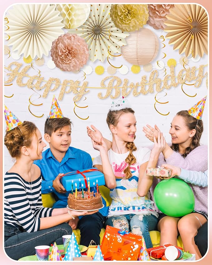 Champagne-Gold Beige Happy Birthday Decorations - Image 2