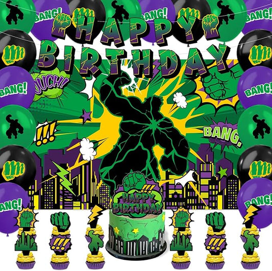42Pack Green Hero Party decoration pack include Banner, Honeycomb Centerpieces by Frerand