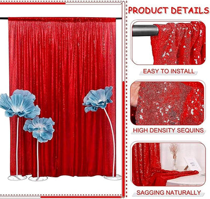 Red Sequin Backdrop Curtains 10FTx10FT 1 Panel | Shimmer Wall Backdrop - Image 3