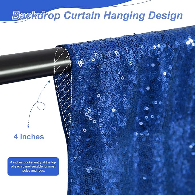 Sequin Backdrop Navy 4 Pieces 2FTx8FT Shimmer Birthday Wedding Photograph Baby - Image 4