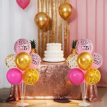 4 Sets Hot Pink Cheetah Print Balloons Stand Kit - Image 4