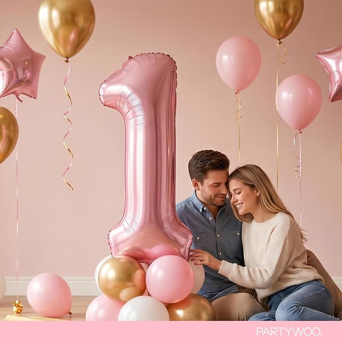 PartyWoo Number Balloons 40 Inch Pink Number 1 Kit 25pcs - Image 9