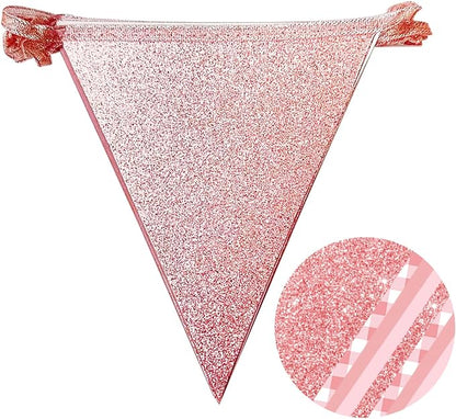 Dusty Rose Pink Buffalo Plaid Rose Gold Party Decorations Pennant Banner Flag - Image 3
