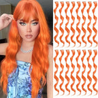 16 Pcs Colored Hair Extensions Curly Wavy Clip in Synthetic Hairpiece Streak for Girls Women Kids, Colorful Christmas New Year Party Highlights Cosplay Festival Gift(Orange)