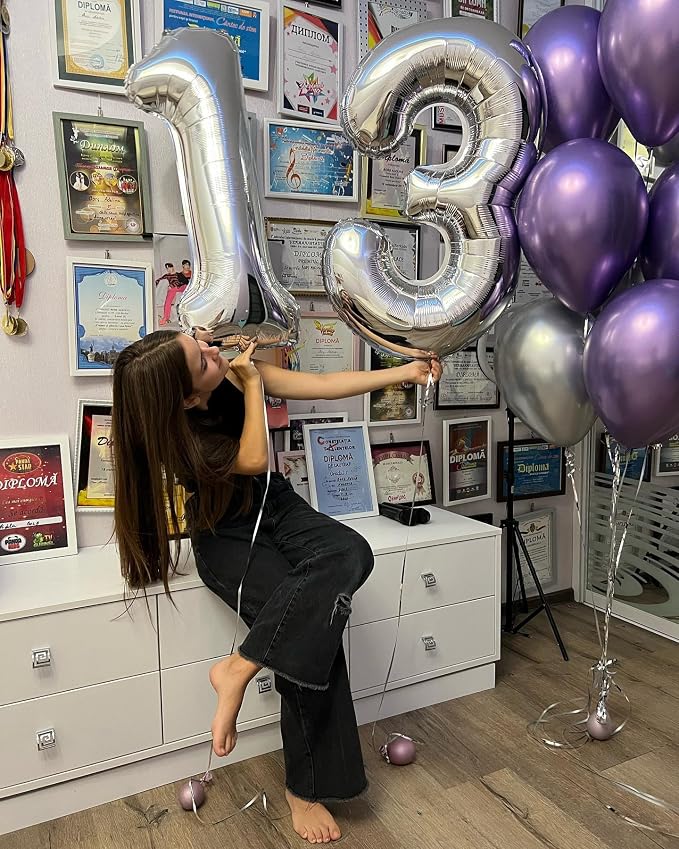 Silver Number 13 Balloon 40 Inch - Image 3