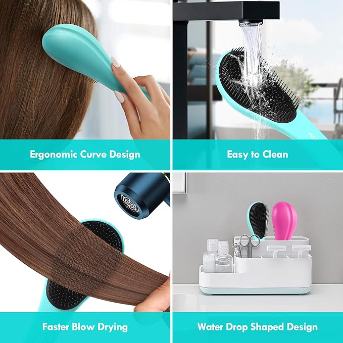 Detangling Hair Brush Set - 2 Pack Detangler Hairbrush with Ultra Soft Bristle for Effortless Tangle Removal - For Dry Wet Damaged Curly Hair for Men Women Girls Boys Kids - Pink & Green