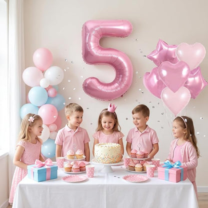 TONIFUL 5th Birthday Balloons Kit 40 Inch Pink Large Number 5 Foil Balloon | - Image 3