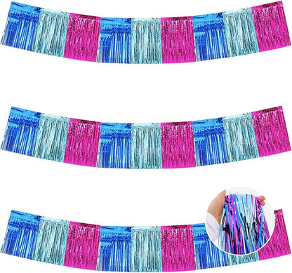 BEISHIDA Blue Fuchsia Fringe Garland Banner 30ft Wall Tinsel Foil Streamers | by Beishida