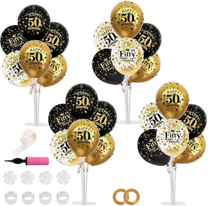TONIFUL 4 Set Black Gold 50 Printed Balloon Stands by TONIFUL