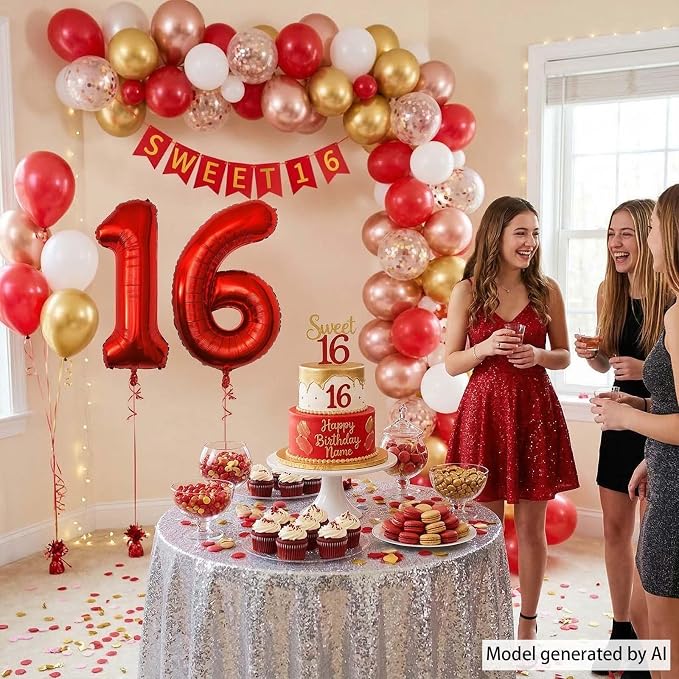 Red Number 16 Balloon 40 Inch, Foil Numeral - Image 6