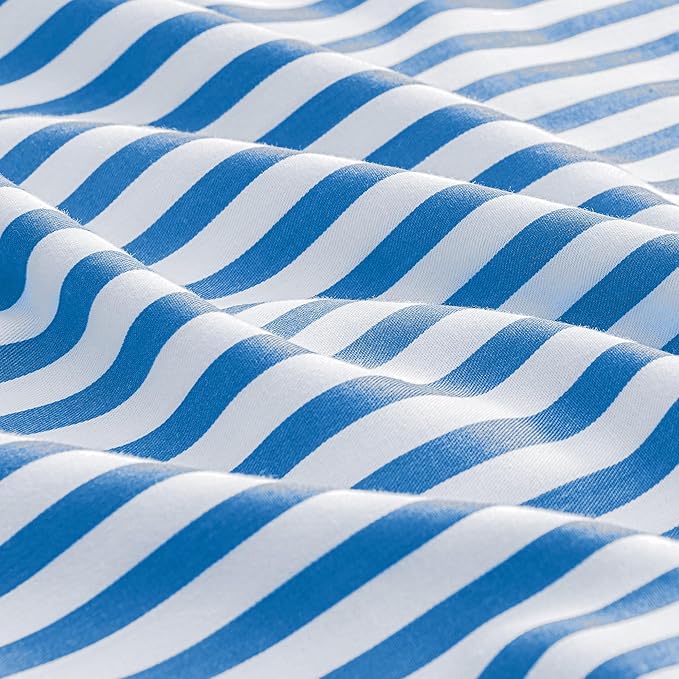 JELLYMONI 100% Natural Cotton Striped King Pillowcases Set, 2 Pack White and Blue Stripes Pattern Printed Pillow Covers with Envelope Closure(Pillows are not Included)