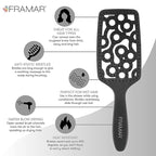 FRAMAR Professional Vented Hair Brush – Curved Hair Brush For Blow Drying, Wet Paddle Brush For Hair, Vent Brush For Blow Drying, Wet Hairbrush For Women – Heat Resistant - Black
