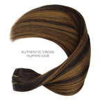 WENNALIFE Seamless Clip In Hair Extensions Human Hair, 12 Inch 80g 7pcs Balayage Dark Brown Mixed Chestnut Brown Real Hair Extensions Clip in Human Hair Invisible PU Skin Weft Natural