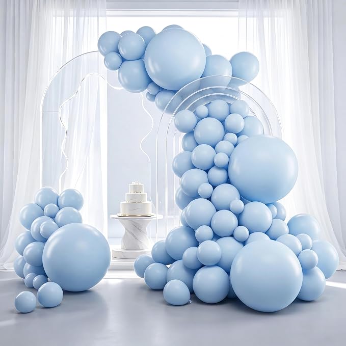 RUBFAC Blue Balloons 129pcs, Pastel Light Blue Balloon Different Sizes 18 12 10 by RUBFAC