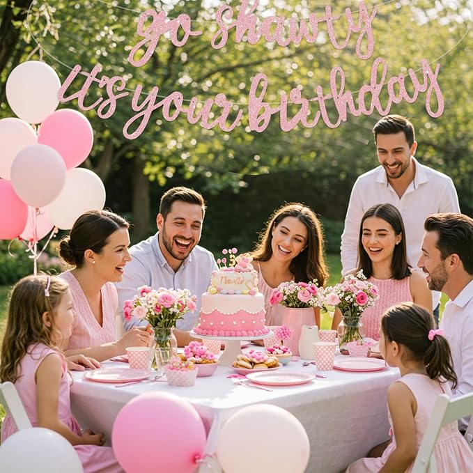 BEISHIDA Dark Pink Pre-Strung Go Shawty It's Your Birthday Banner Decor | - Image 5