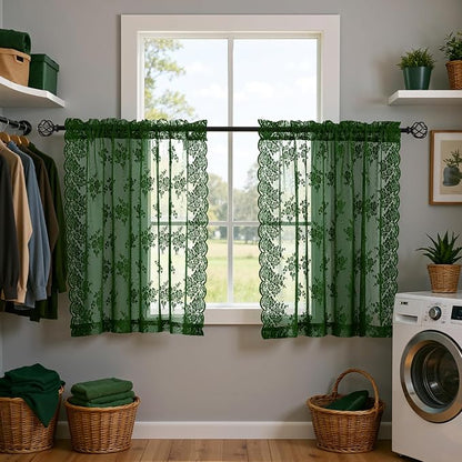 Kotile Dark Green Short Lace Curtains - Image 7