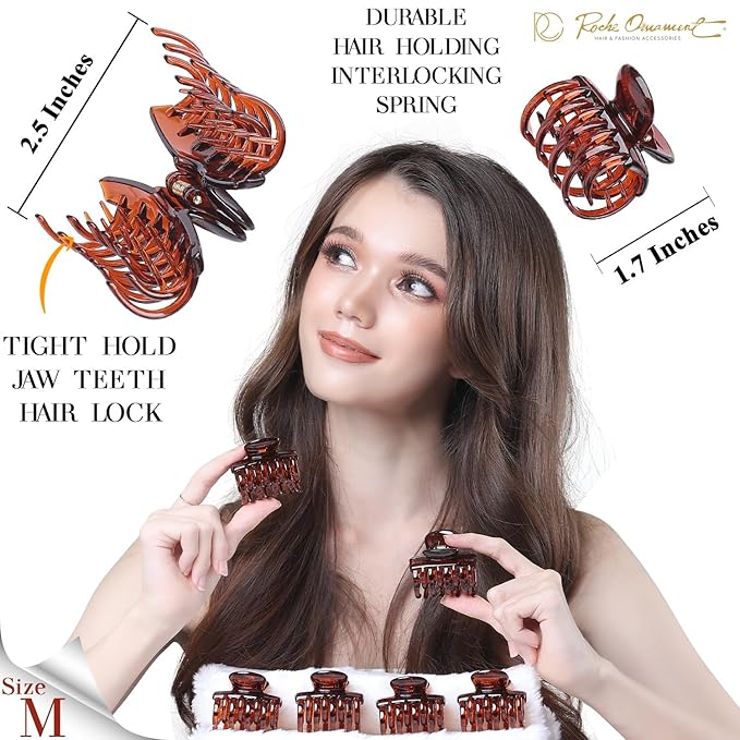 RC ROCHE 6 Pcs Double Claw Hair Clip Tooth Claw Clip Grip Tooth Jaw Clamps Thin Fine Hair Strong Hold No Slip Undo Clutchers for Women, Small Brown