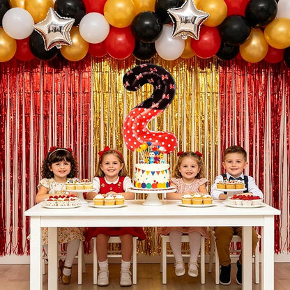 40 Inch Red Cartoon Mouse Number 2 Balloon, Birthday Party Decorations | Black - Image 2