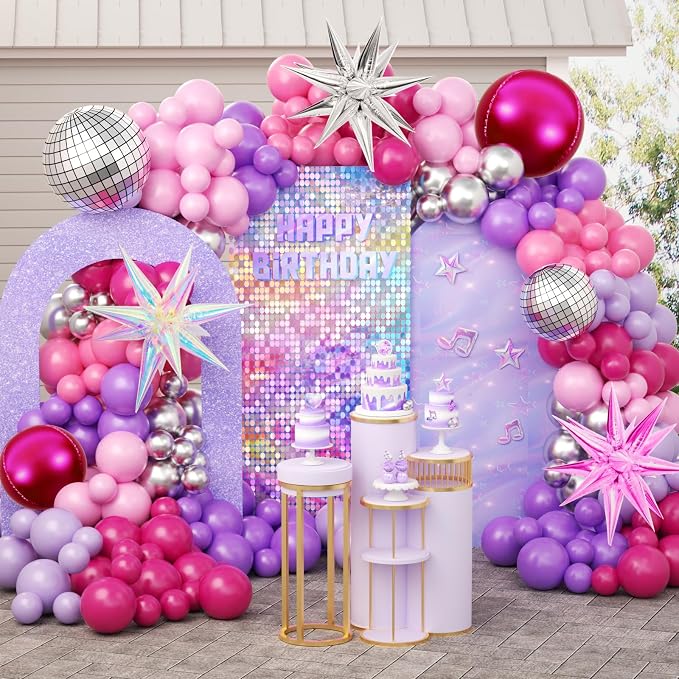 JOGAMS 172Pcs K-Pop Music Balloon Arch Kit, Metallic Silver Purple Pink by JOGAMS