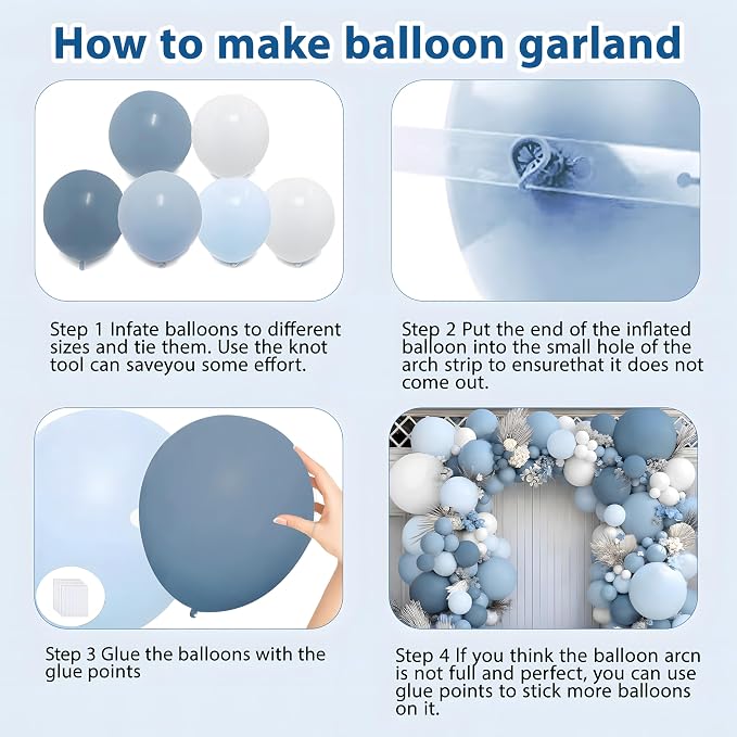 Dusty Blue White Balloons Arch Kit Double Stuffed, Party Decor | Slate - Image 3