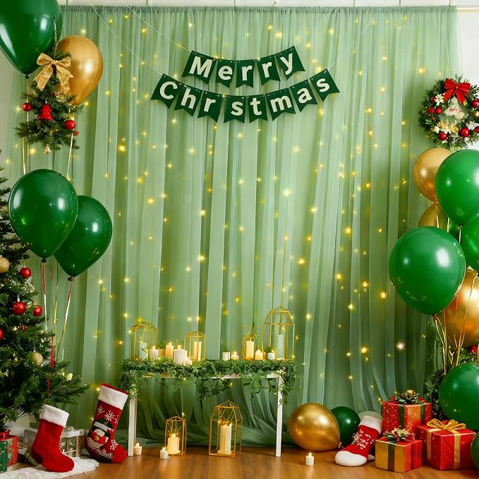 10x10ft Olive Green Tulle Backdrop Curtain - Image 2