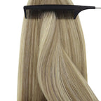 YoungSee Nano Ring Hair Extensions Ombre Nano Link Hair Extensions Balayage Light Brown with Platinum Blonde Nanobead Extension Real Human Hair Cold Fusion 50g 50s 18 Inch for Daily Confidence Boost