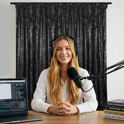 Black Sequin Backdrop Curtains-1 Panel 5FTx8FT Black Backdrop - Image 8