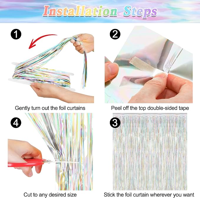 ZATAYE 2 Pack Laser Silver New Years Eve Foil Curtain Streamer Decorations | - Image 3