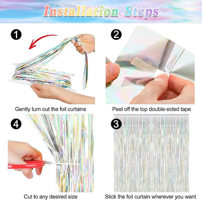 ZATAYE 2 Pack Laser Silver New Years Eve Foil Curtain Streamer Decorations | - Image 3