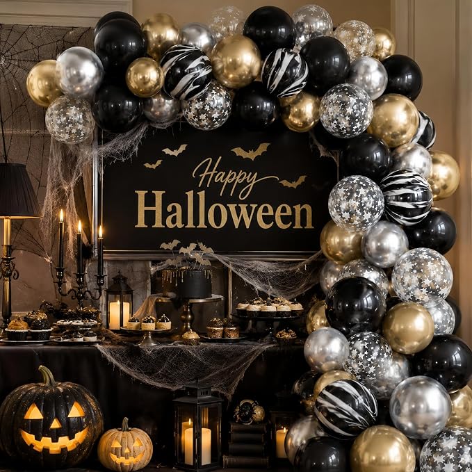 Black Gold Silver Balloon Set, 12 Inch Marble Black and Metallic Chrome Gold - Image 7