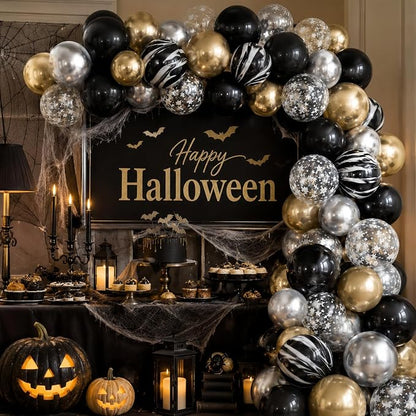 Black Gold Silver Balloon Set, 12 Inch Marble Black and Metallic Chrome Gold - Image 7