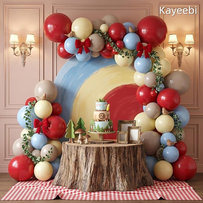 Red Blue Yellow Beige Balloons Arch 12inch Pastel Blue Yellow Red White Sand - Image 2
