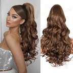 24 Inch Ponytail Extension, Clip on Ponytails for Women, Long Curly Wavy Ponytail Extensions for Women, Synthetic Layered Pony Tails Hair Extensions (Color: Medium Brown Mixed Honey Blonde)