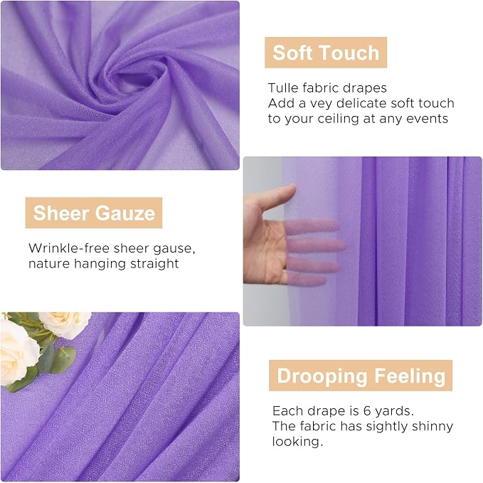 Wedding Arch Draping Fabric Backdrop 4 Panels, Lavender Purple | 28.7"x20FT - Image 2